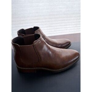 Van Heusen Brown Leather Chelsea Boots Men US Size 11 Pull On Round Toe Brogue